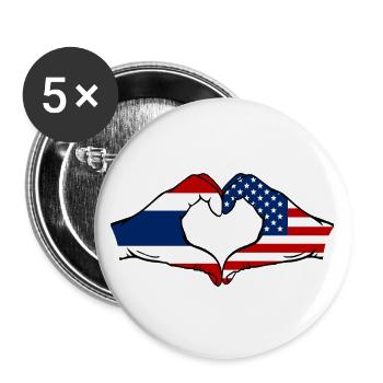 Thaïlande, États-Unis, drapeau, mains, forme de coeur - Lot de 5 grands badges (56 mm) - blanc - Devant
