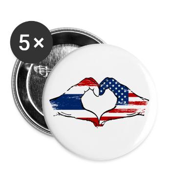 Thailand USA Flag Hands Heart Shape Used - Buttons large 2.2''/56 mm (5-pack) - white - Front