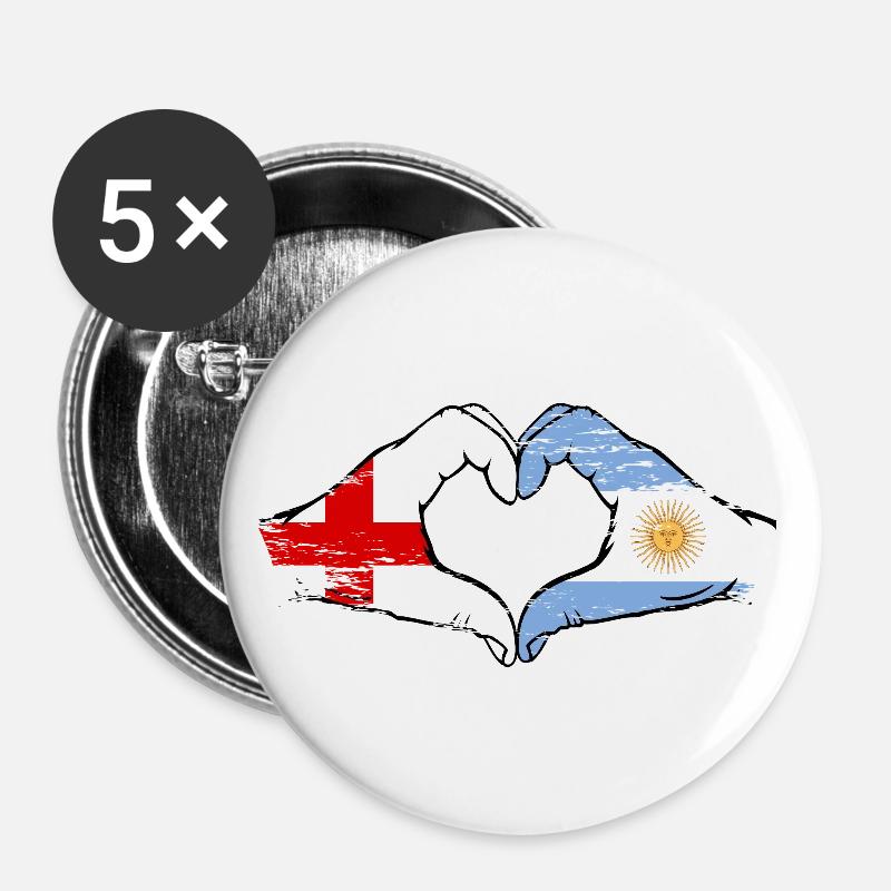 England Argentina flag hands heart shape used - Buttons large 2.2''/56 mm (5-pack) - white