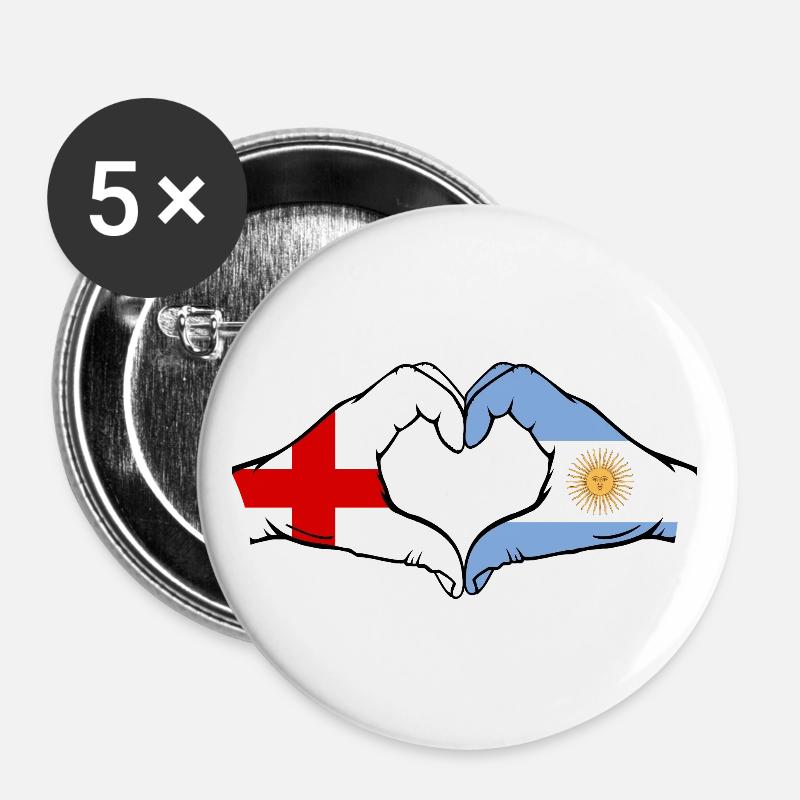 England Argentina Flag Hands Heart Shape - Buttons large 2.2''/56 mm (5-pack) - white