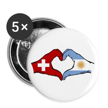 Suisse Argentine Drapeau Mains Coeur Forme - Lot de 5 grands badges (56 mm) - blanc - Devant