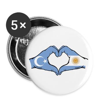 Ouïghour, Argentine, Drapeau, Mains, Forme de coeur - Lot de 5 grands badges (56 mm) - blanc - Devant