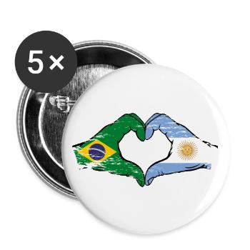Brasilien Argentinien Flagge Hände Herzform used - Buttons groß 56 mm (5er Pack) - Weiß - Vorne