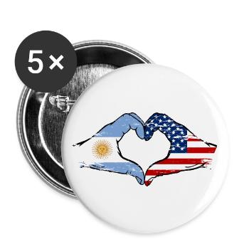 Argentina USA Flag Hands Heart Shape Used - Buttons large 2.2''/56 mm (5-pack) - white - Front