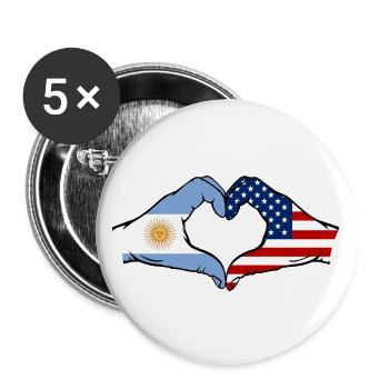 Argentine États-Unis Drapeau Mains Coeur Forme - Lot de 5 grands badges (56 mm) - blanc - Devant