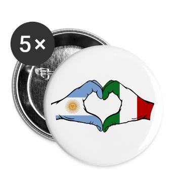 Argentina Italy Flag Hands Heart Shape - Buttons large 2.2''/56 mm (5-pack) - white - Front