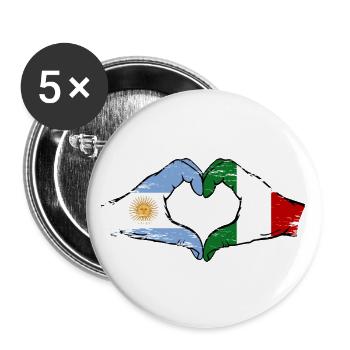 Argentina Italy Flag Hands Heart Shape Used - Buttons large 2.2''/56 mm (5-pack) - white - Front