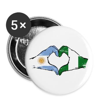 Argentina Nigeria Flag Hands Heart Shape Used - Buttons large 2.2''/56 mm (5-pack) - white - Front