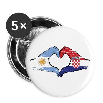 Argentinien Kroatien Flagge Hände Herzform - Buttons groß 56 mm (5er Pack) - Weiß - Vorne