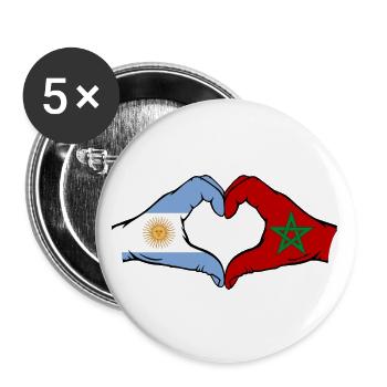 Argentine Maroc Drapeau Mains Coeur Forme - Lot de 5 grands badges (56 mm) - blanc - Devant