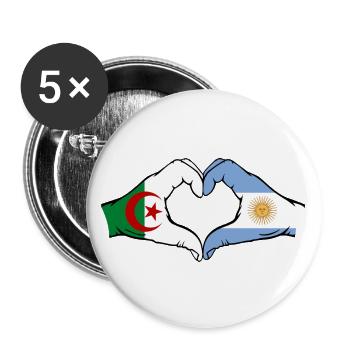 Algérie Argentine Drapeau Mains Coeur Forme - Lot de 5 grands badges (56 mm) - blanc - Devant