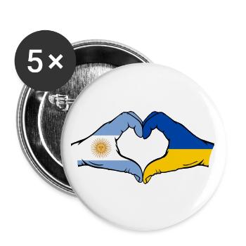 Argentina Ukraine Flag Hands Heart Shape - Buttons large 2.2''/56 mm (5-pack) - white - Front