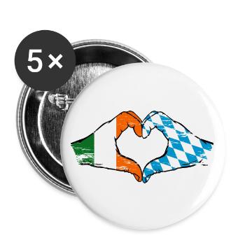 Ireland Bavaria Flag Hands Heart Shape Used - Buttons large 2.2''/56 mm (5-pack) - white - Front