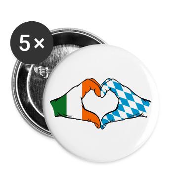 Ireland Bavaria Flag Hands Heart Shape - Buttons large 2.2''/56 mm (5-pack) - white - Front