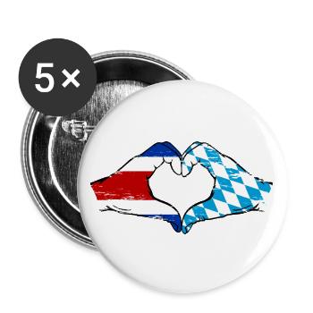 Costa Rica Bavière drapeau mains coeur utilisé - Lot de 5 grands badges (56 mm) - blanc - Devant