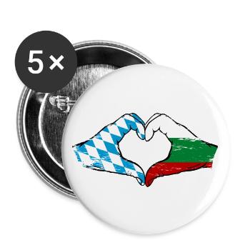 Bavière, Bulgarie, Drapeau, Mains, Forme de coeur Utilisé - Lot de 5 grands badges (56 mm) - blanc - Devant