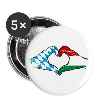 Bavaria Hungary Flag Hands Heart Shape Used - Buttons large 2.2''/56 mm (5-pack) - white - Front