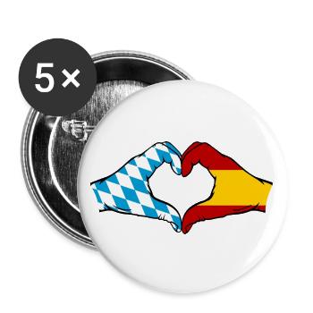 Bavaria Spain Flag Hands Heart Shape - Buttons large 2.2''/56 mm (5-pack) - white - Front