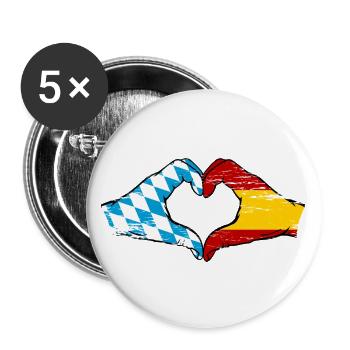 Bayern Spanien Flagge Hände Herzform used - Buttons groß 56 mm (5er Pack) - Weiß - Vorne