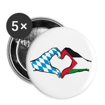 Bayern Palästina Flagge Hände Herzform - Buttons groß 56 mm (5er Pack) - Weiß - Vorne