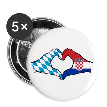 Bayern Kroatien Flagge Hände Herzform - Buttons groß 56 mm (5er Pack) - Weiß - Vorne