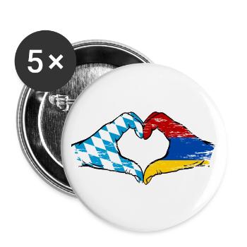 Bavière, Arménie, Drapeau, Mains, Coeur - Lot de 5 grands badges (56 mm) - blanc - Devant