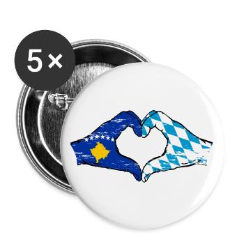 Kosovo Bavaria Flag Hands Heart Shape Used - Buttons large 2.2''/56 mm (5-pack) - white - Front