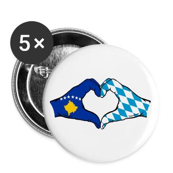 Kosovo Bavaria Flag Hands Heart Shape - Buttons large 2.2''/56 mm (5-pack) - white - Front