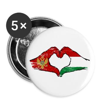 Montenegro Hungary Flag Hands Heart Shape Used - Buttons large 2.2''/56 mm (5-pack) - white - Front