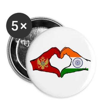 Montenegro India Flag Hands Heart Shape - Buttons large 2.2''/56 mm (5-pack) - white - Front