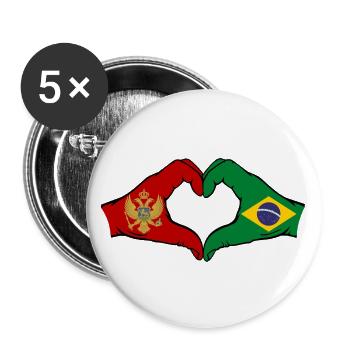 Monténégro Brésil Drapeau Mains Coeur Forme - Lot de 5 grands badges (56 mm) - blanc - Devant