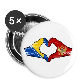 Bosnien Montenegro Flagge Hände Herzform used - Buttons groß 56 mm (5er Pack) - Weiß - Vorne