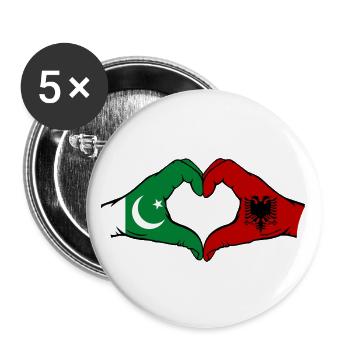 Pakistan Albania Flag Hands Heart Shape - Buttons large 2.2''/56 mm (5-pack) - white - Front
