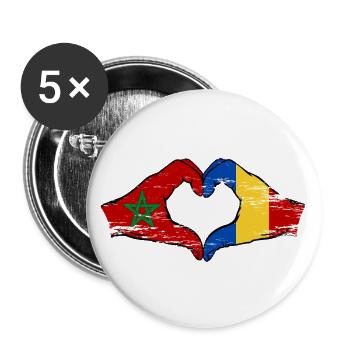 Marokko Rumänien Flagge Hände Herzform used - Buttons groß 56 mm (5er Pack) - Weiß - Vorne