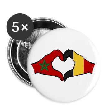 Marokko Belgien Flagge Hände Herzform - Buttons groß 56 mm (5er Pack) - Weiß - Vorne