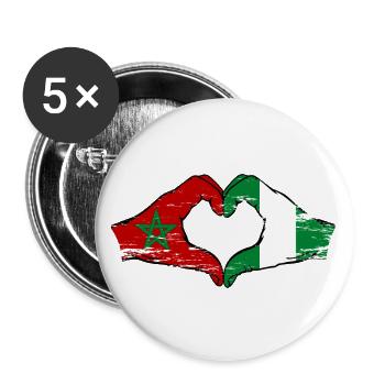 Drapeau du Maroc Nigeria mains forme de coeur utilisé - Lot de 5 grands badges (56 mm) - blanc - Devant