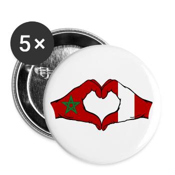 Marokko Peru Flagge Hände Herzform - Buttons groß 56 mm (5er Pack) - Weiß - Vorne