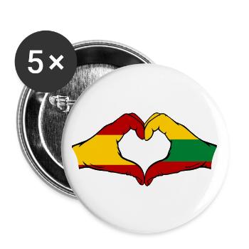 Spanien Litauen Flagge Hände Herzform - Buttons groß 56 mm (5er Pack) - Weiß - Vorne