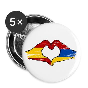 Spanien Armenien Flagge Hände Herzform used - Buttons groß 56 mm (5er Pack) - Weiß - Vorne