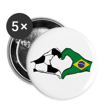 Brésil Football Drapeau Mains Coeur Forme - Lot de 5 grands badges (56 mm) - blanc - Devant