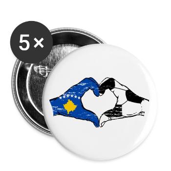 Kosovo Fussball Flagge Hände Herzform used - Buttons groß 56 mm (5er Pack) - Weiß - Vorne