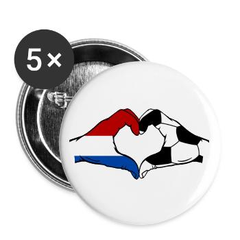 Holland Fussball Flagge Haende Herzform - Buttons groß 56 mm (5er Pack) - Weiß - Vorne