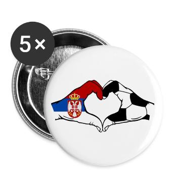 Serbien Fussball Flagge Haende Herzform - Buttons groß 56 mm (5er Pack) - Weiß - Vorne
