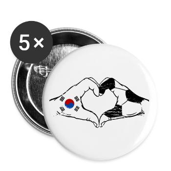 South Korea Football Flag Hands Heart Shape Used - Buttons large 2.2''/56 mm (5-pack) - white - Front