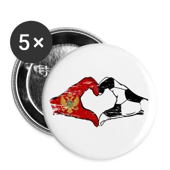 Monténégro football drapeau mains forme coeur utilisé - Lot de 5 grands badges (56 mm) - blanc - Devant