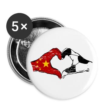 China Fussball Flagge Haende Herzform used - Buttons groß 56 mm (5er Pack) - Weiß - Vorne
