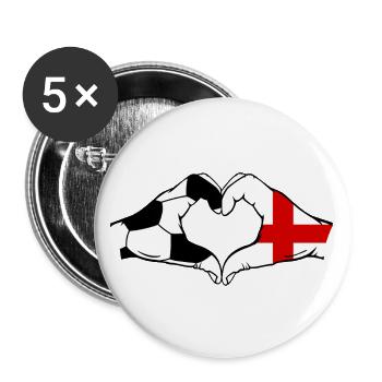 England Fussball Flagge Hände Herzform - Buttons groß 56 mm (5er Pack) - Weiß - Vorne