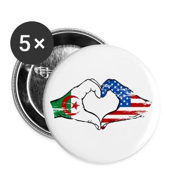 Algeria USA Flag Hands Heart Shape Used - Buttons large 2.2''/56 mm (5-pack) - white - Front