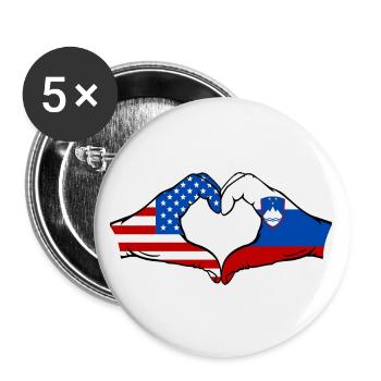 USA Slowenien Flagge Haende Herzform - Buttons groß 56 mm (5er Pack) - Weiß - Vorne