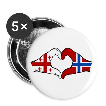 Géorgie Norvège Drapeau Mains Coeur Forme - Lot de 5 grands badges (56 mm) - blanc - Devant